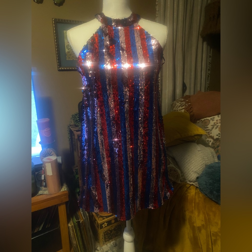 Halpern Sequin Halter Dress